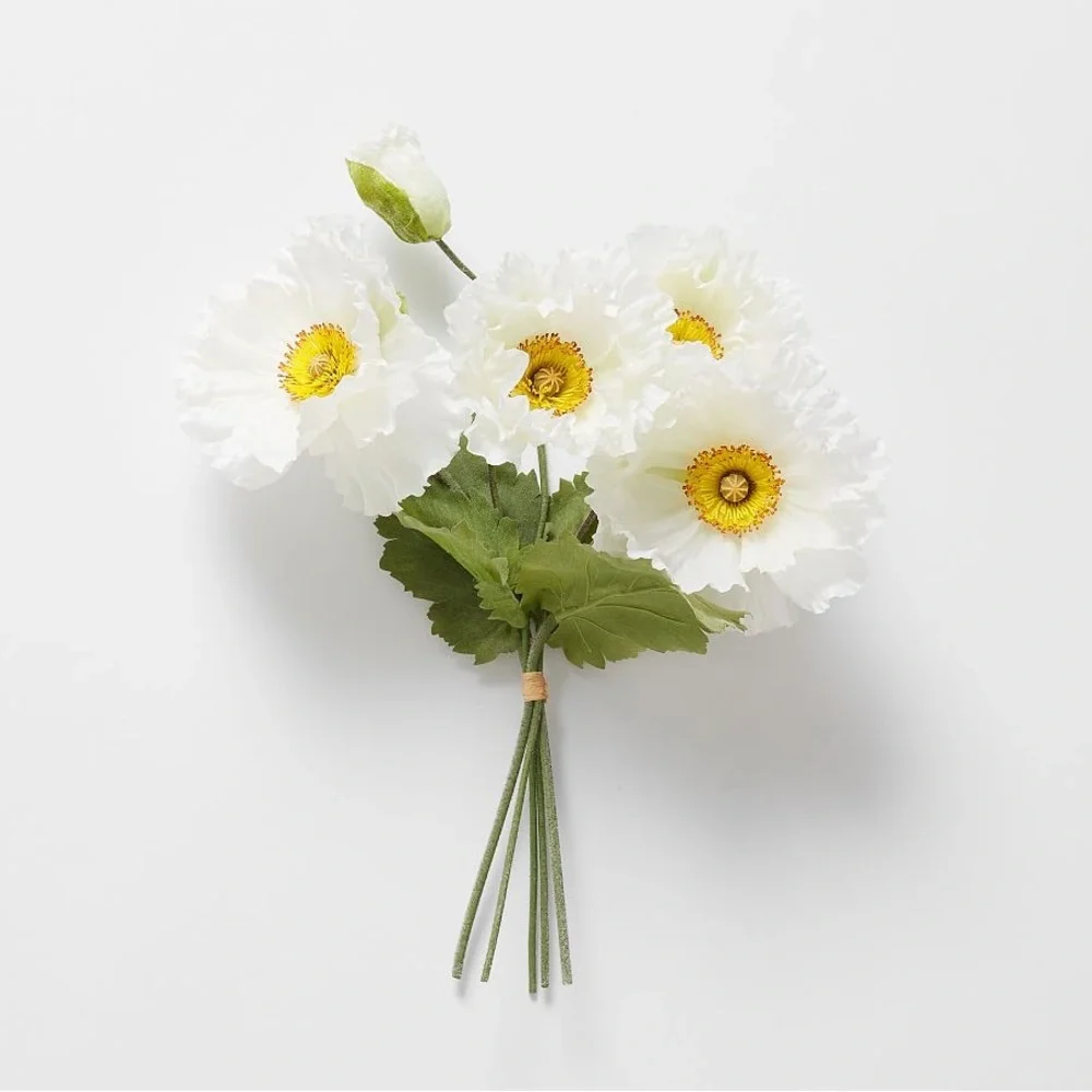 Faux White Poppy Flower Bundle - Set of 3